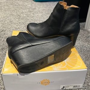 yellow box black booties